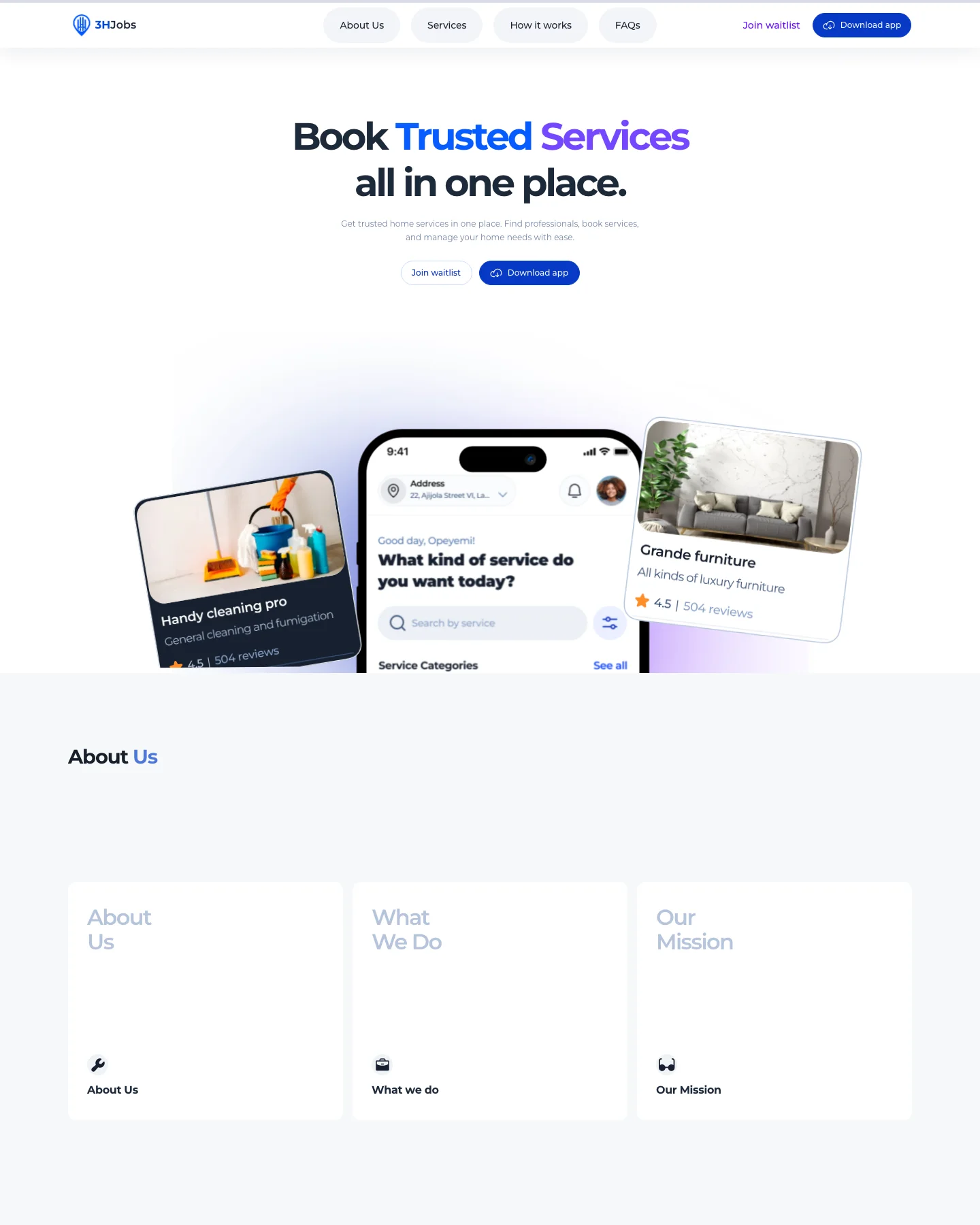 3Hjobs live website homepage